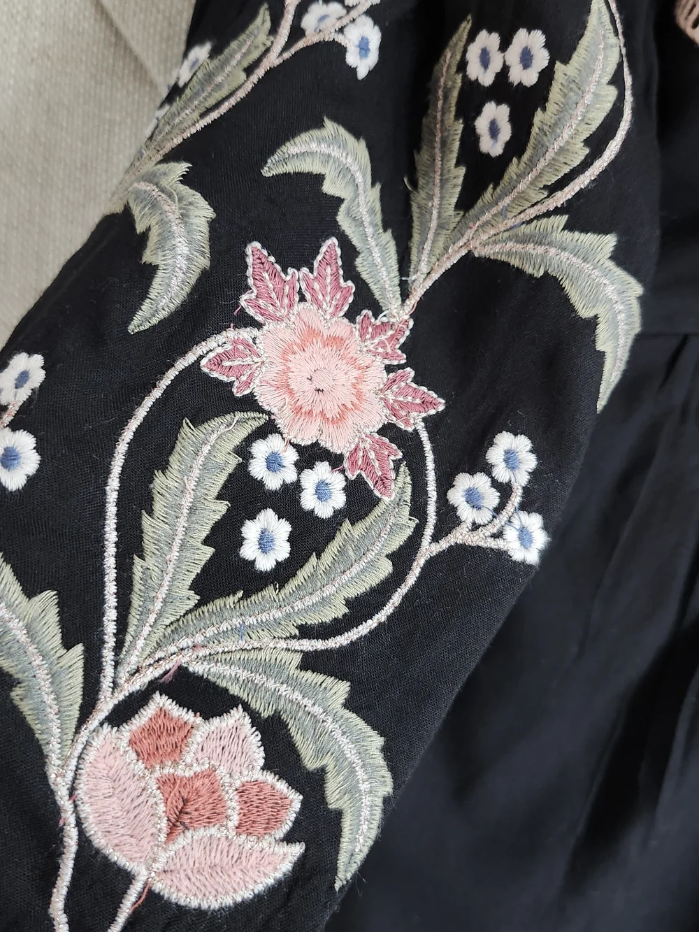 Bachaa Black Long-Sleeve Embroidered Floral Dress